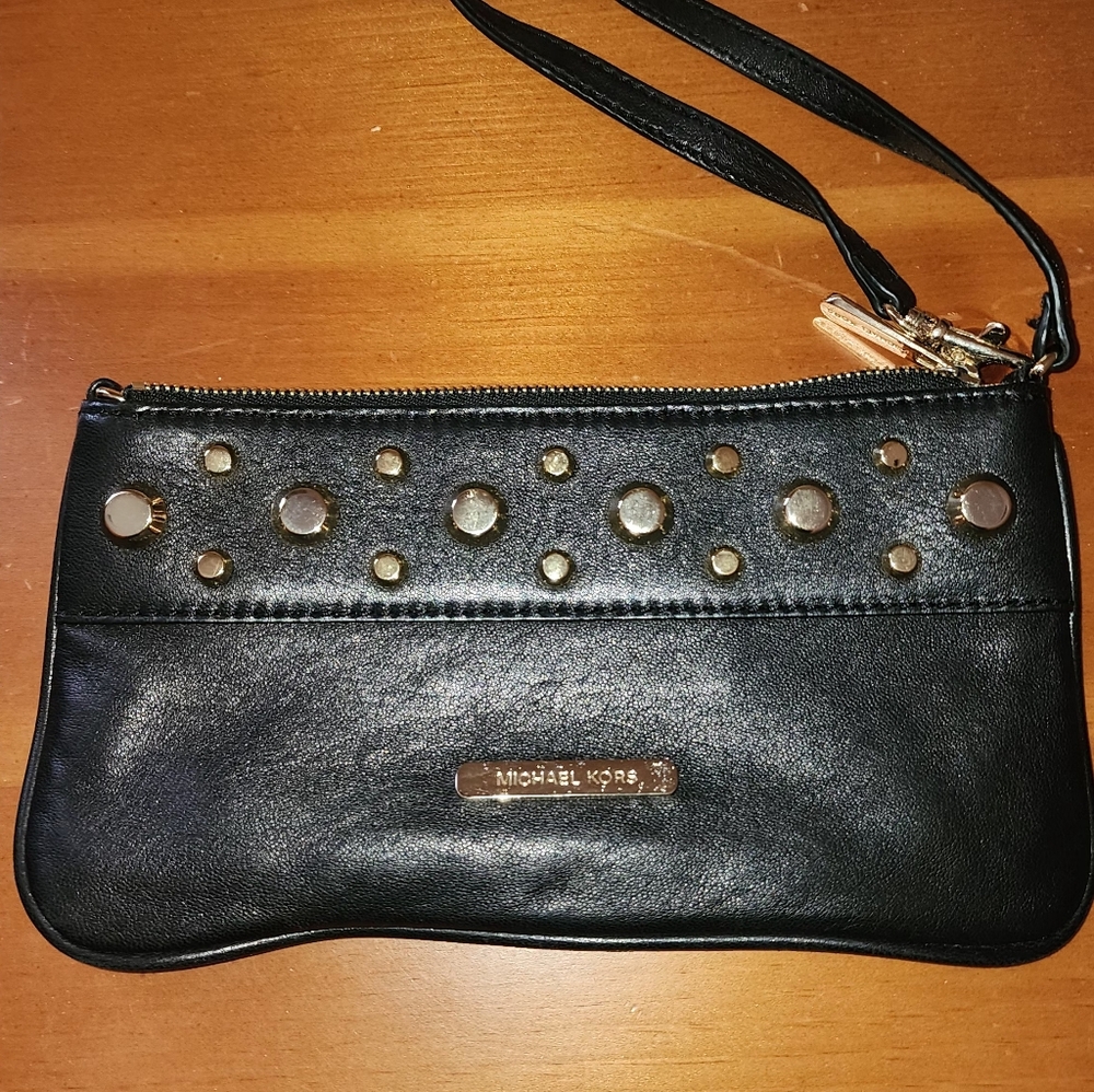 Michael Kors Black Leather Wristlet